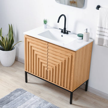 Rowan Geometric Modern Transitional 2-Shelf Bath Vanity Cabinet Only (Sink Basin Not Included)